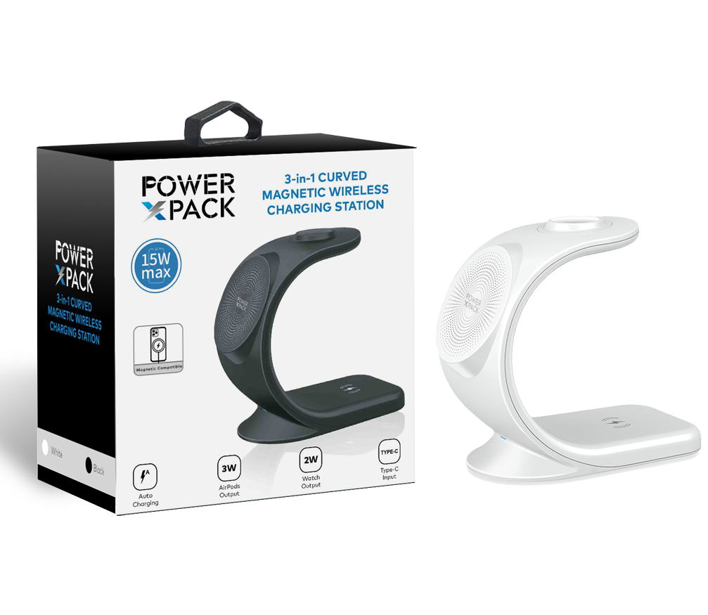 White POWER X PACK 3 in 1 Curved Magnetic Wireless Station