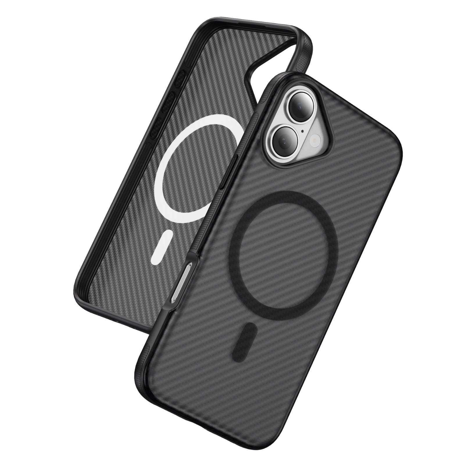 Light Gray + Black Magnetic Hard Shell Carbon Fiber Case for iPhone 17 6.1