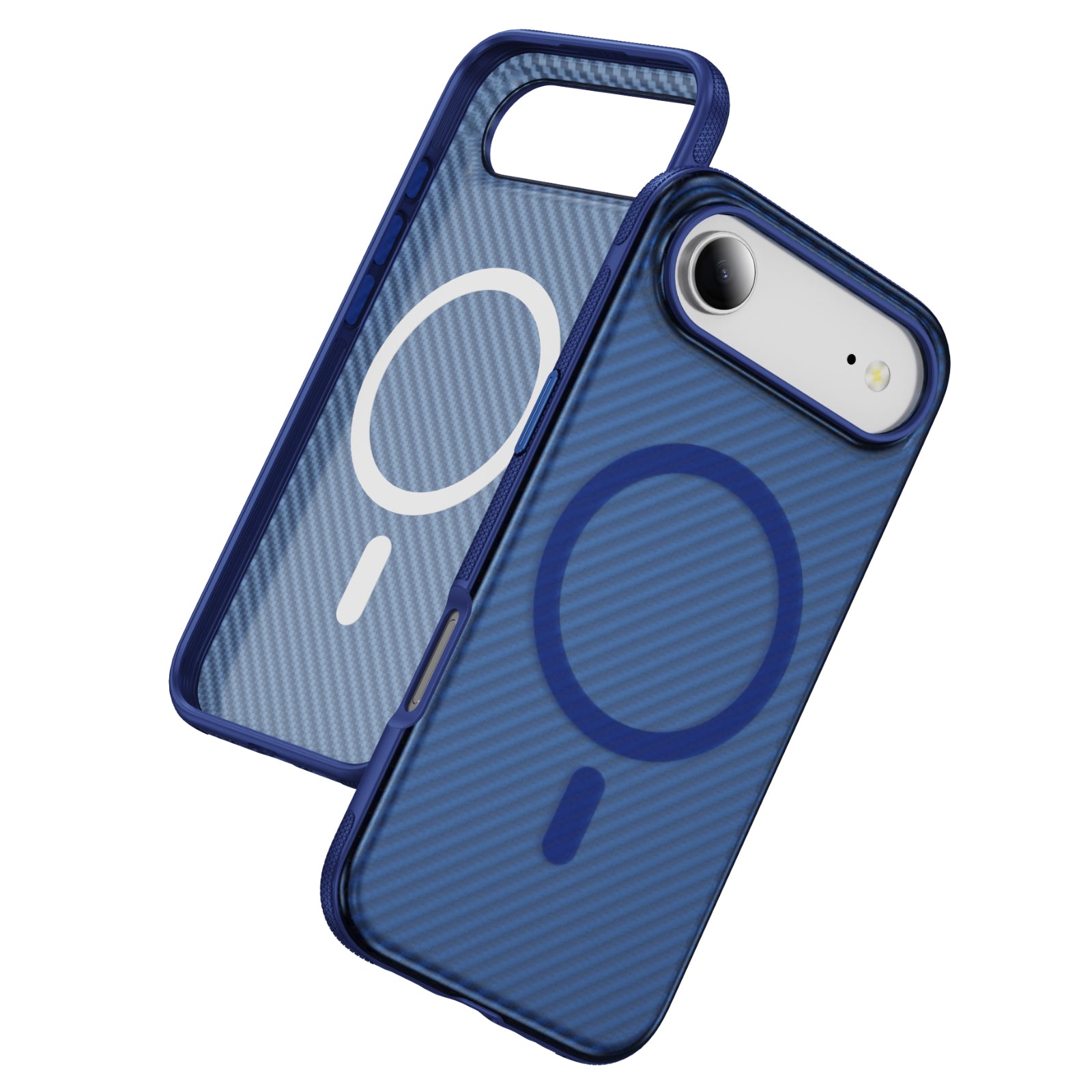 Transparent Blue + Royal Blue Magnetic Hard Shell Carbon Fiber Case for iPhone 17 Air