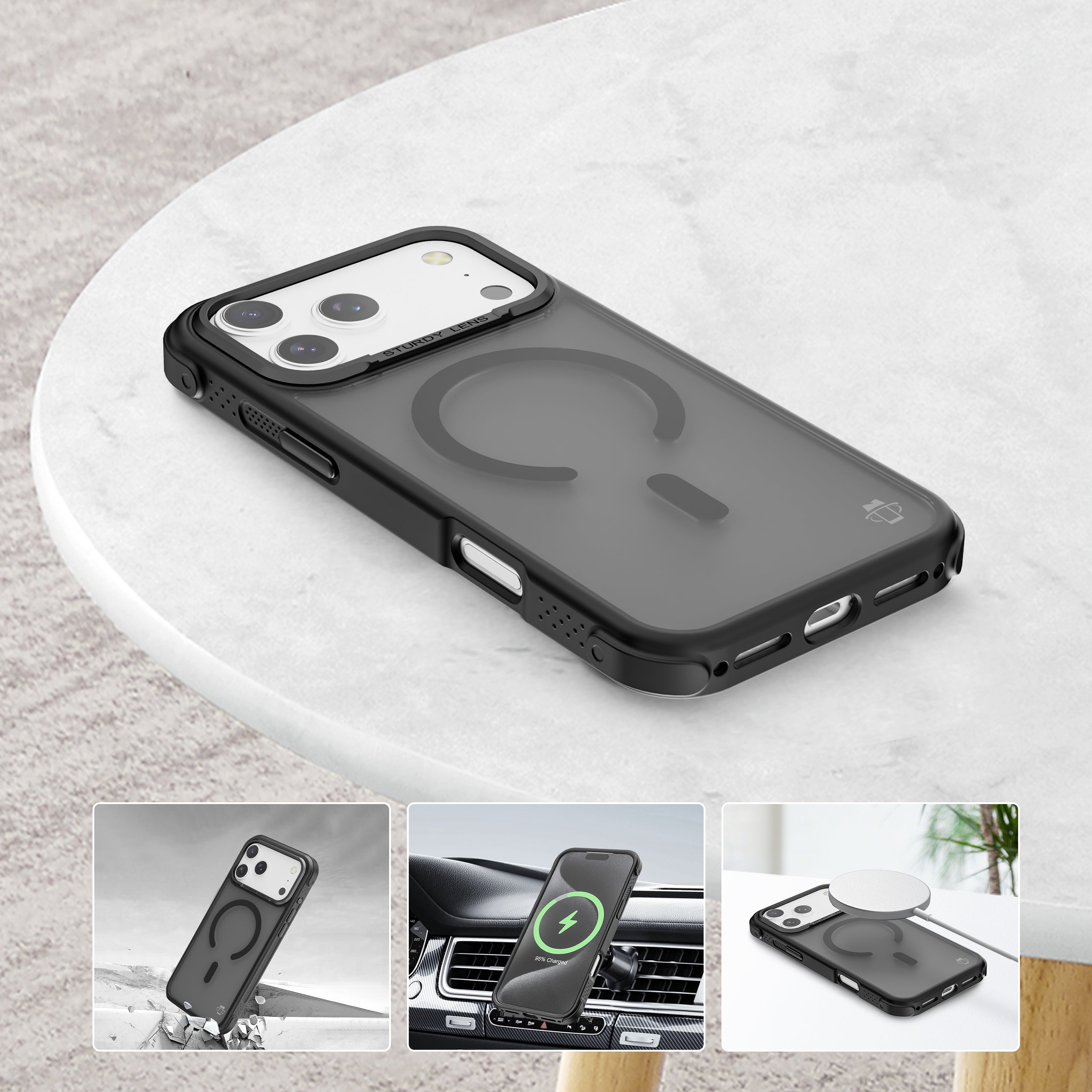 Black Smoked Bumper with Magnetic Compatibility for iPhone 17 Pro Max with package