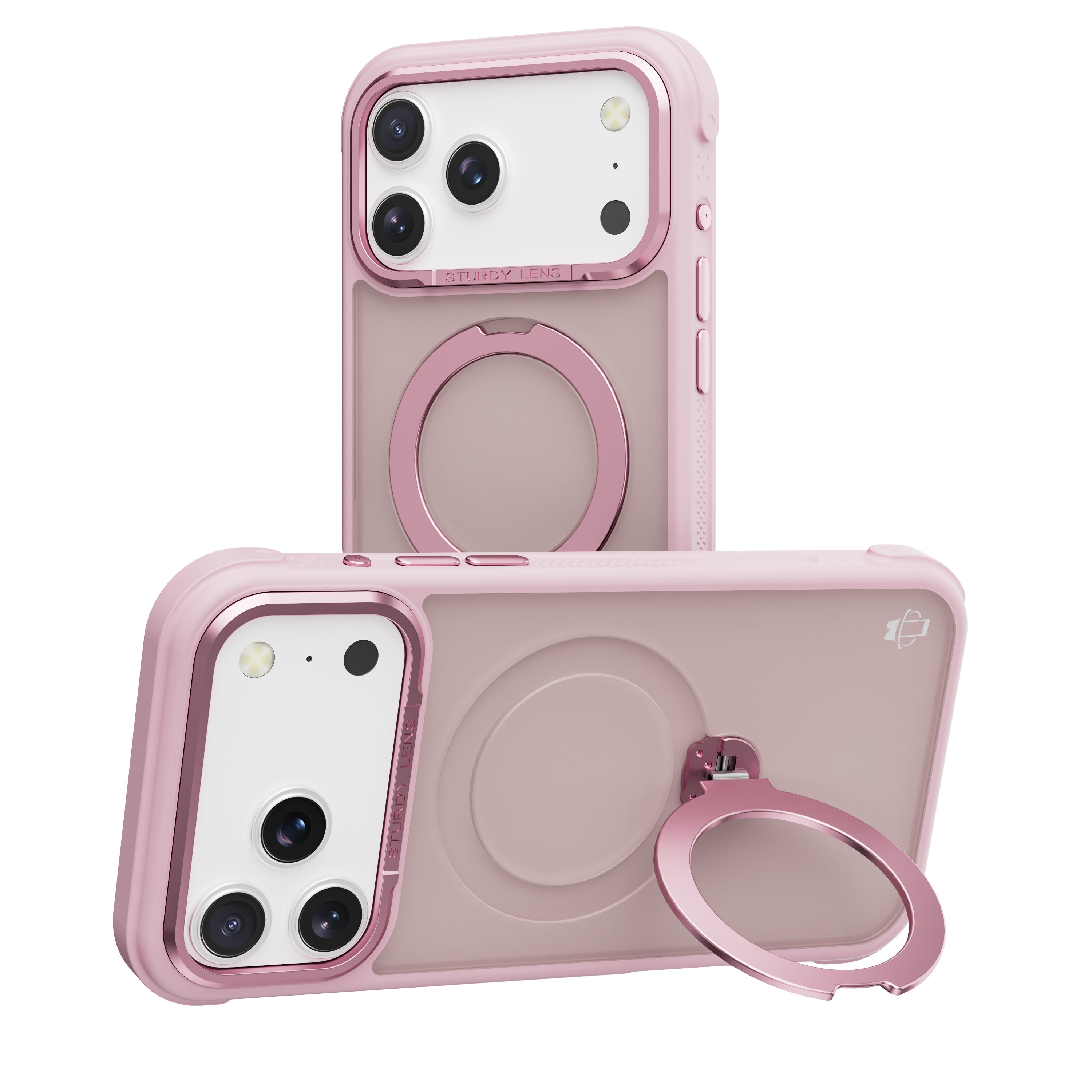 Pink Frosted Bumper with 360° Magnetic Kickstand for iPhone 17 Pro Max with package