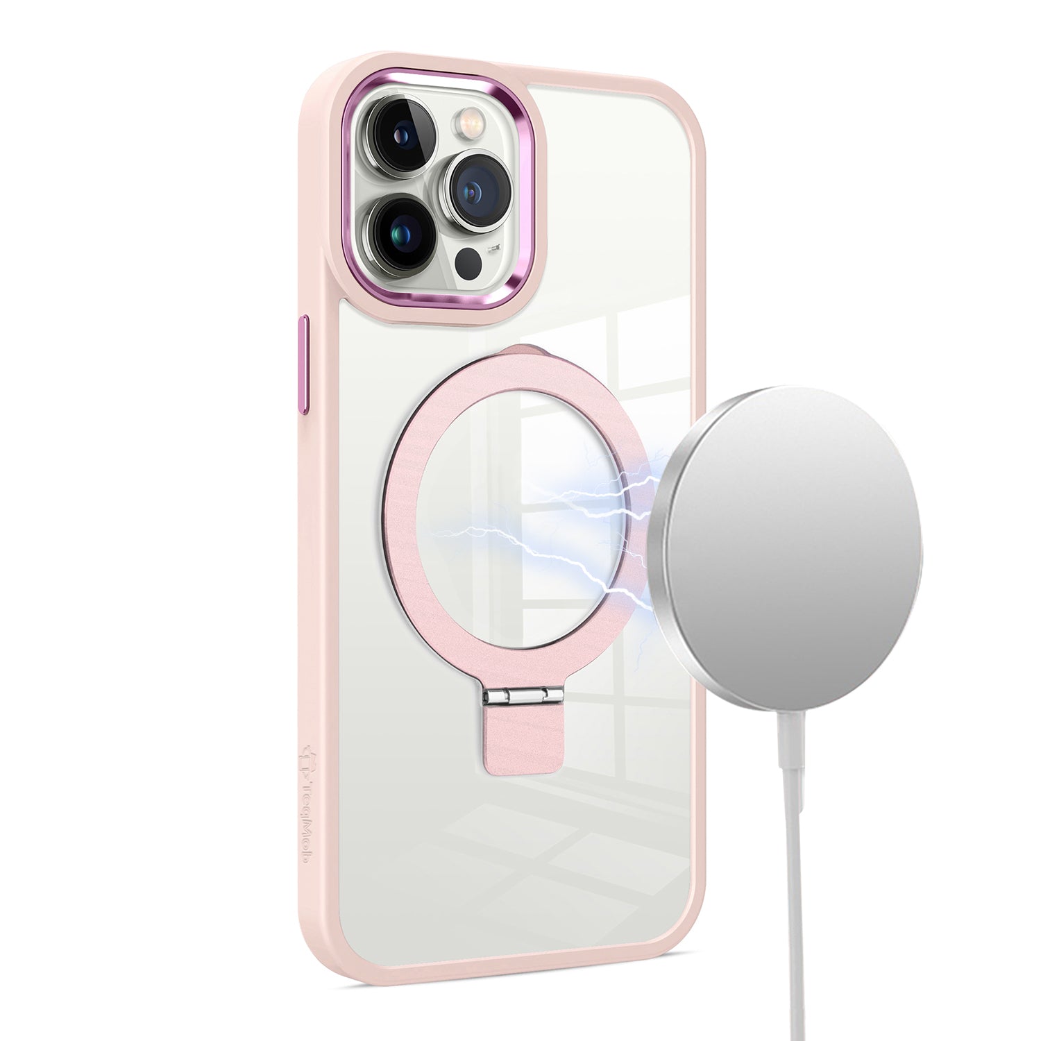 Clear Pink Frame Kickstand with Magnetic Compatibility for iPhone 13 Pro Max with package