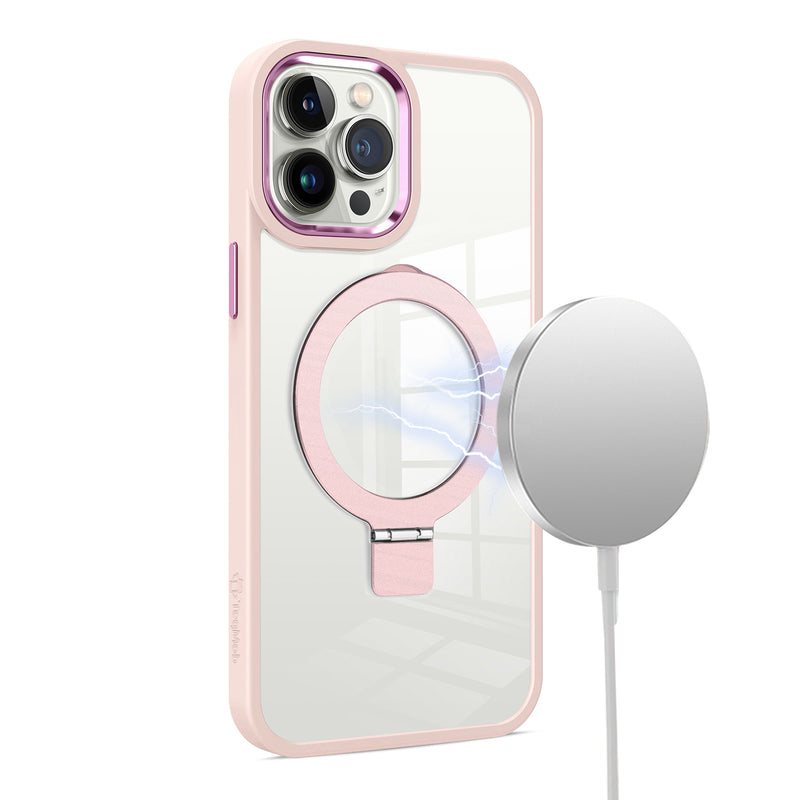 Clear Pink Frame Kickstand with Magnetic Compatibility for iPhone 15 Pro with package