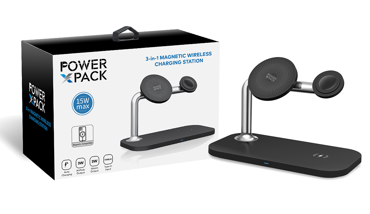 Black POWER X PACK 3 in 1 Magnetic Wireless Station