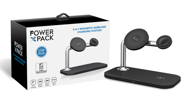 Black POWER X PACK 3 in 1 Magnetic Wireless Station