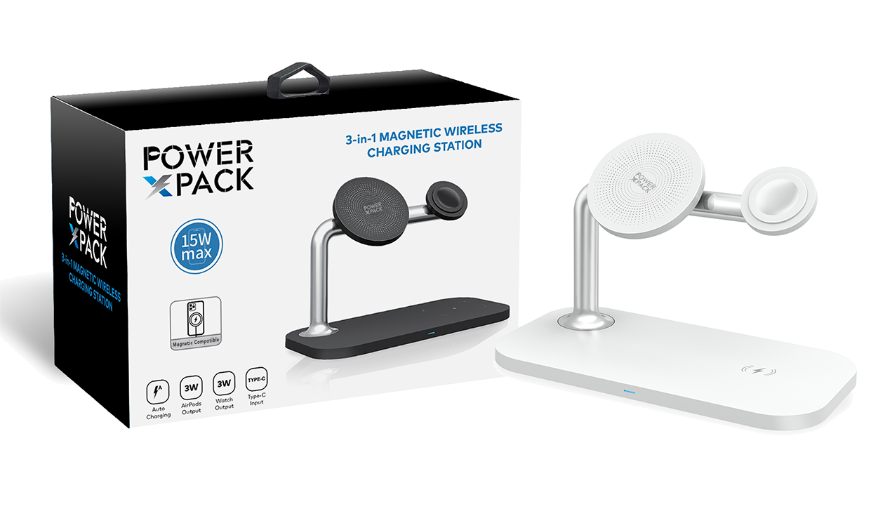 White POWER X PACK 3 in 1 Magnetic Wireless Station