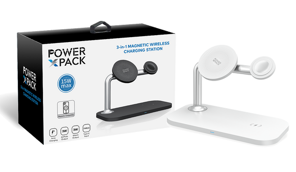 White POWER X PACK 3 in 1 Magnetic Wireless Station