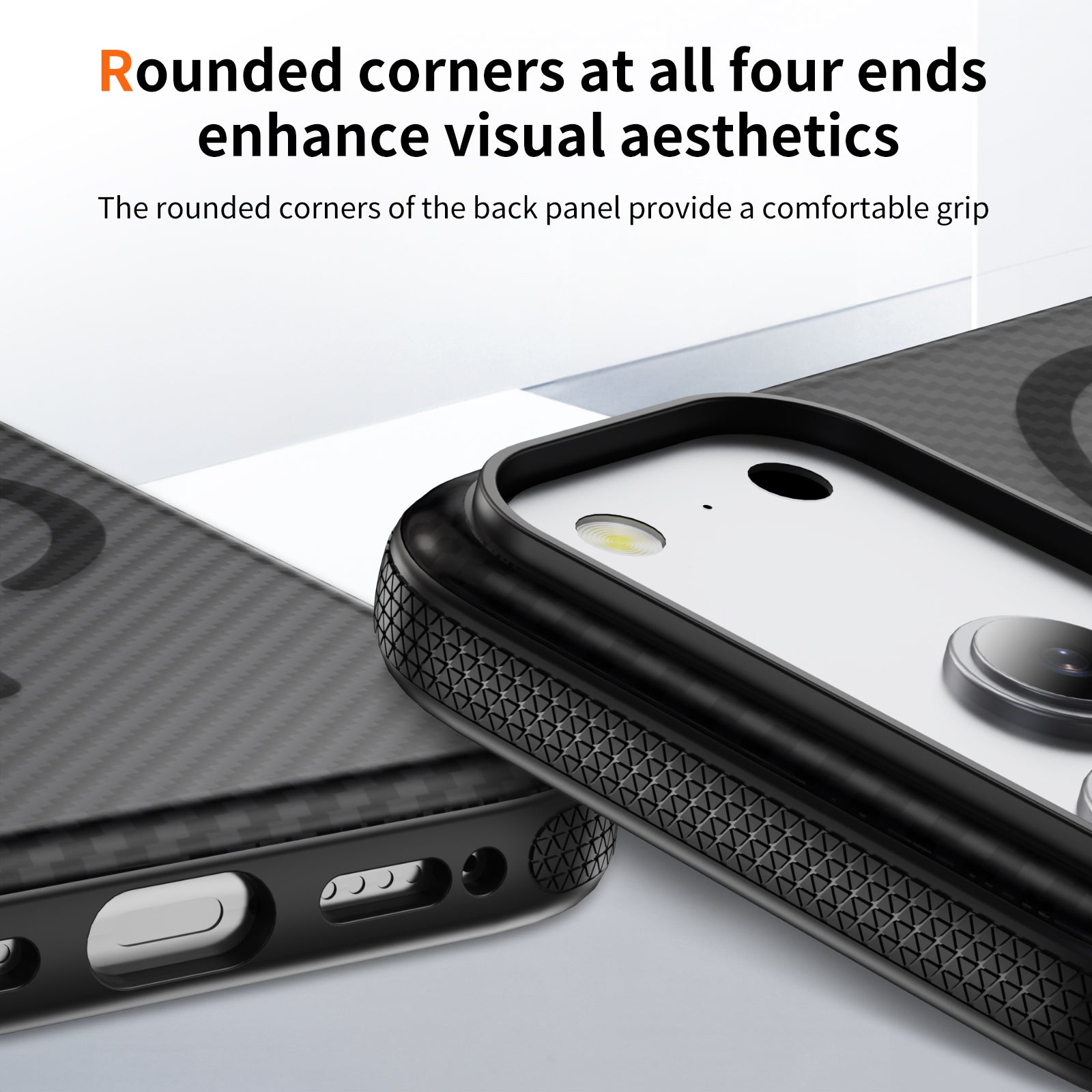 Light Gray + Black Magnetic Hard Shell Carbon Fiber Case for iPhone 17 Pro