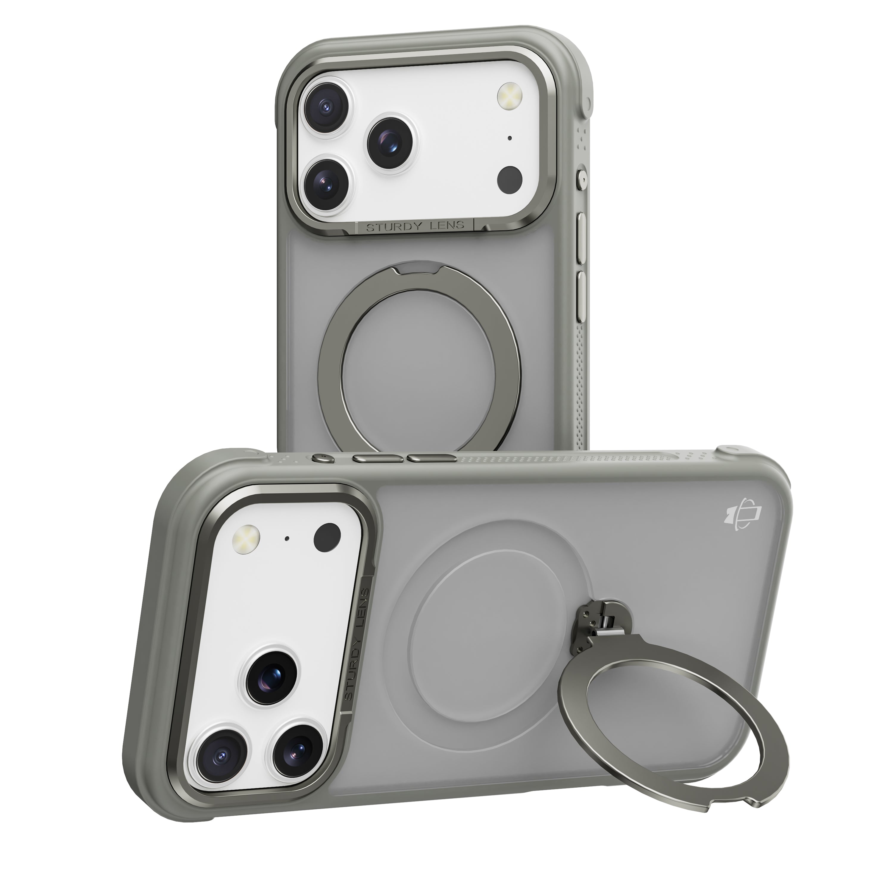 Grey Frosted Bumper with 360° Magnetic Kickstand for iPhone 17 Pro Max with package