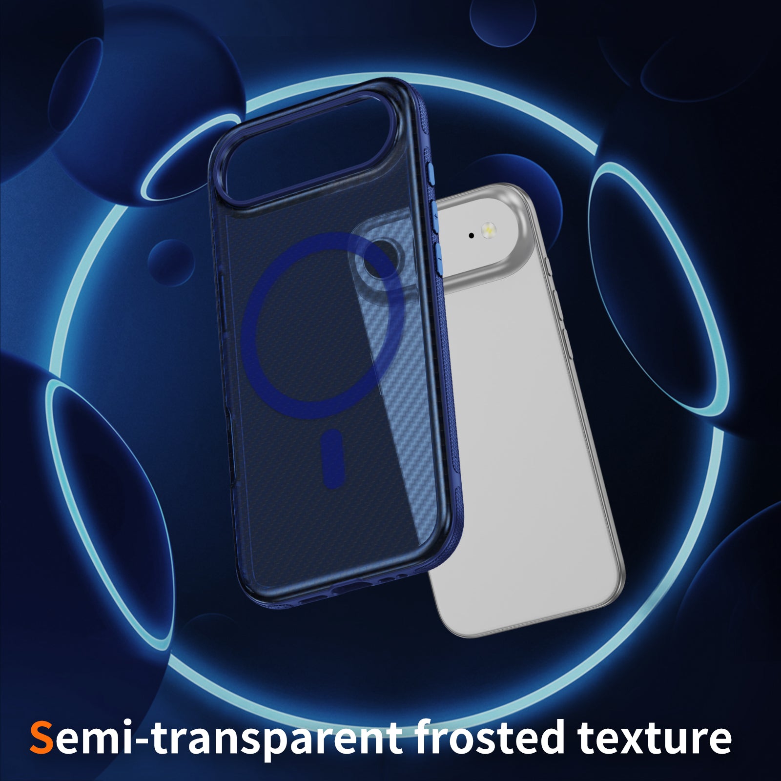 Transparent Blue + Royal Blue Magnetic Hard Shell Carbon Fiber Case for iPhone 17 Air