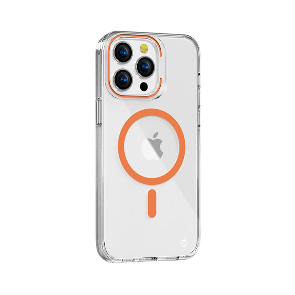 Orange Anti-Yellowing Hard Clear Magnetic Case for iPhone 15 Pro