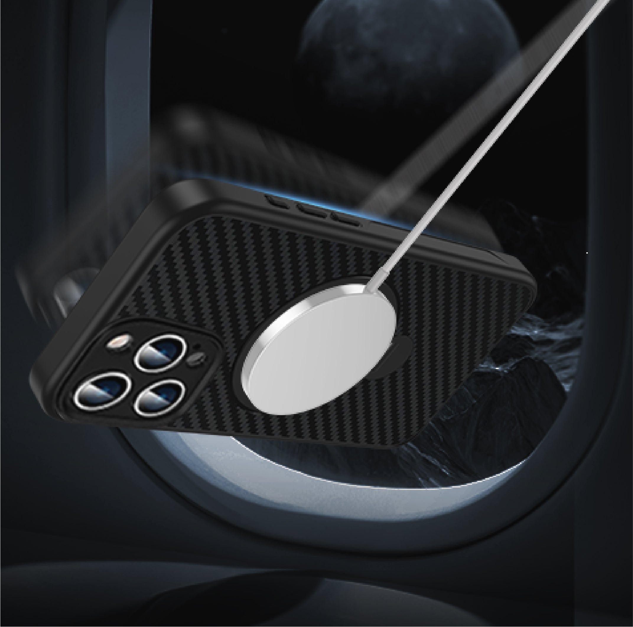 360 RINGKICK Carbon Fiber Case for iPhone 17 Pro Max with package