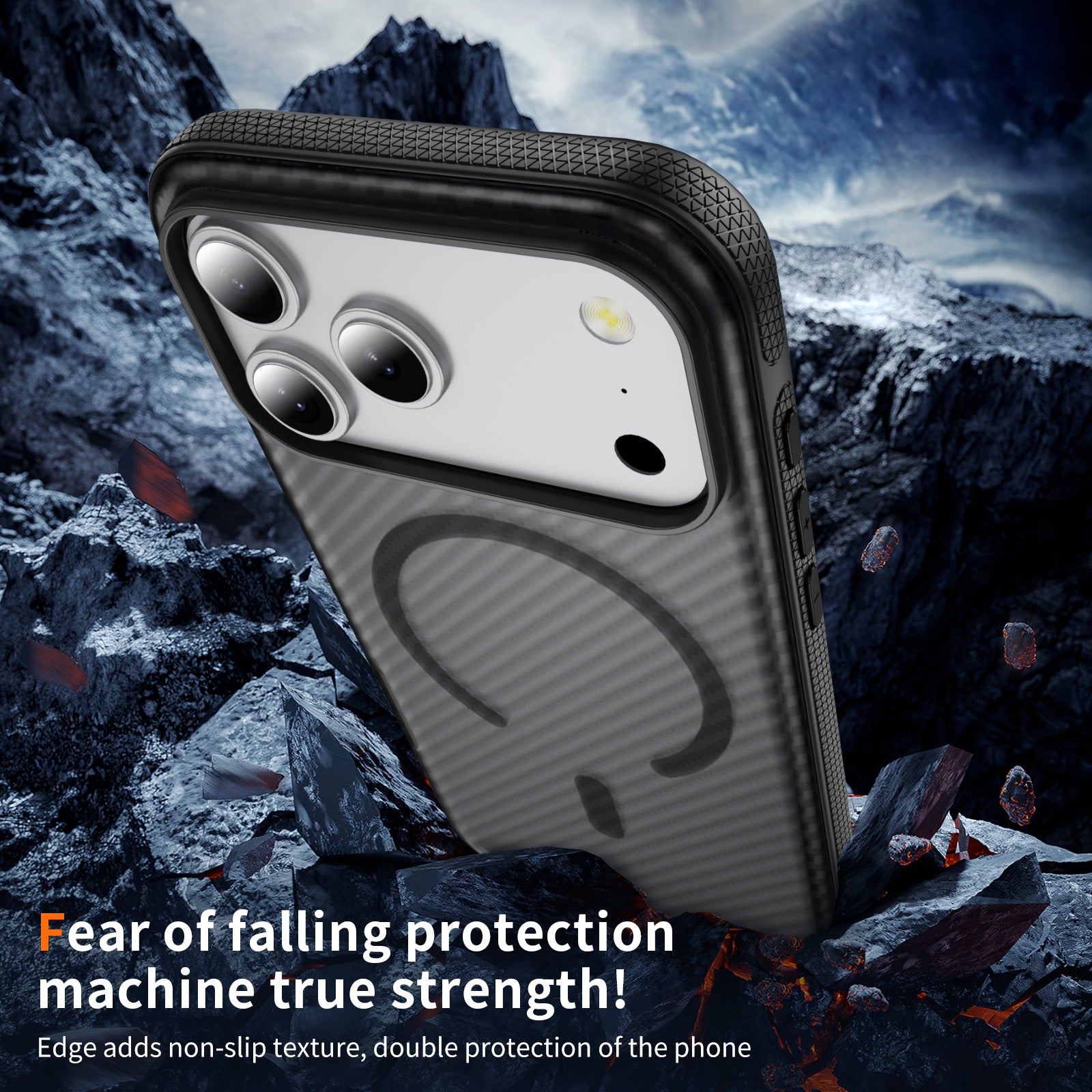 Light Gray + Black Magnetic Hard Shell Carbon Fiber Case for iPhone 17 Pro