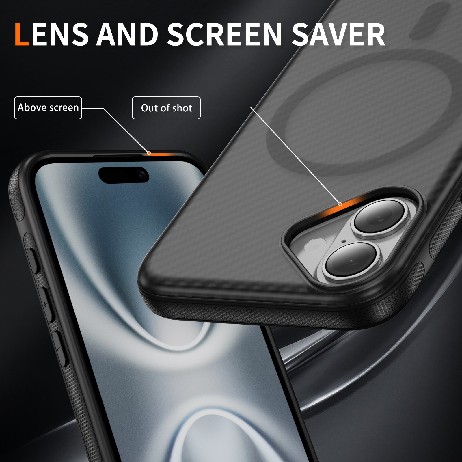 Light Gray + Black Magnetic Hard Shell Carbon Fiber Case for iPhone 17 6.1