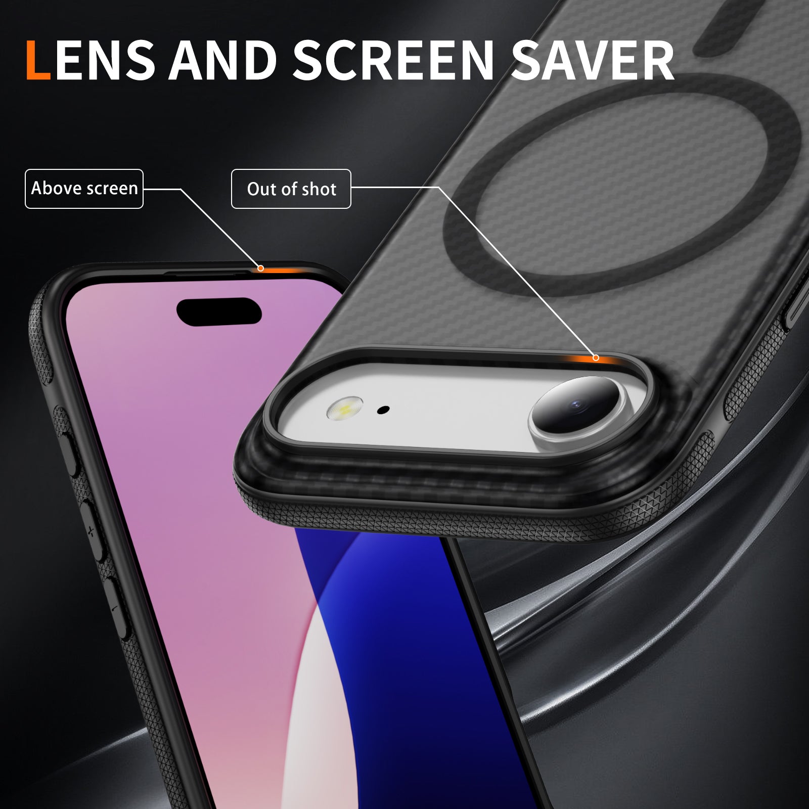 Light Gray + Black Magnetic Hard Shell Carbon Fiber Case for iPhone 17 Air