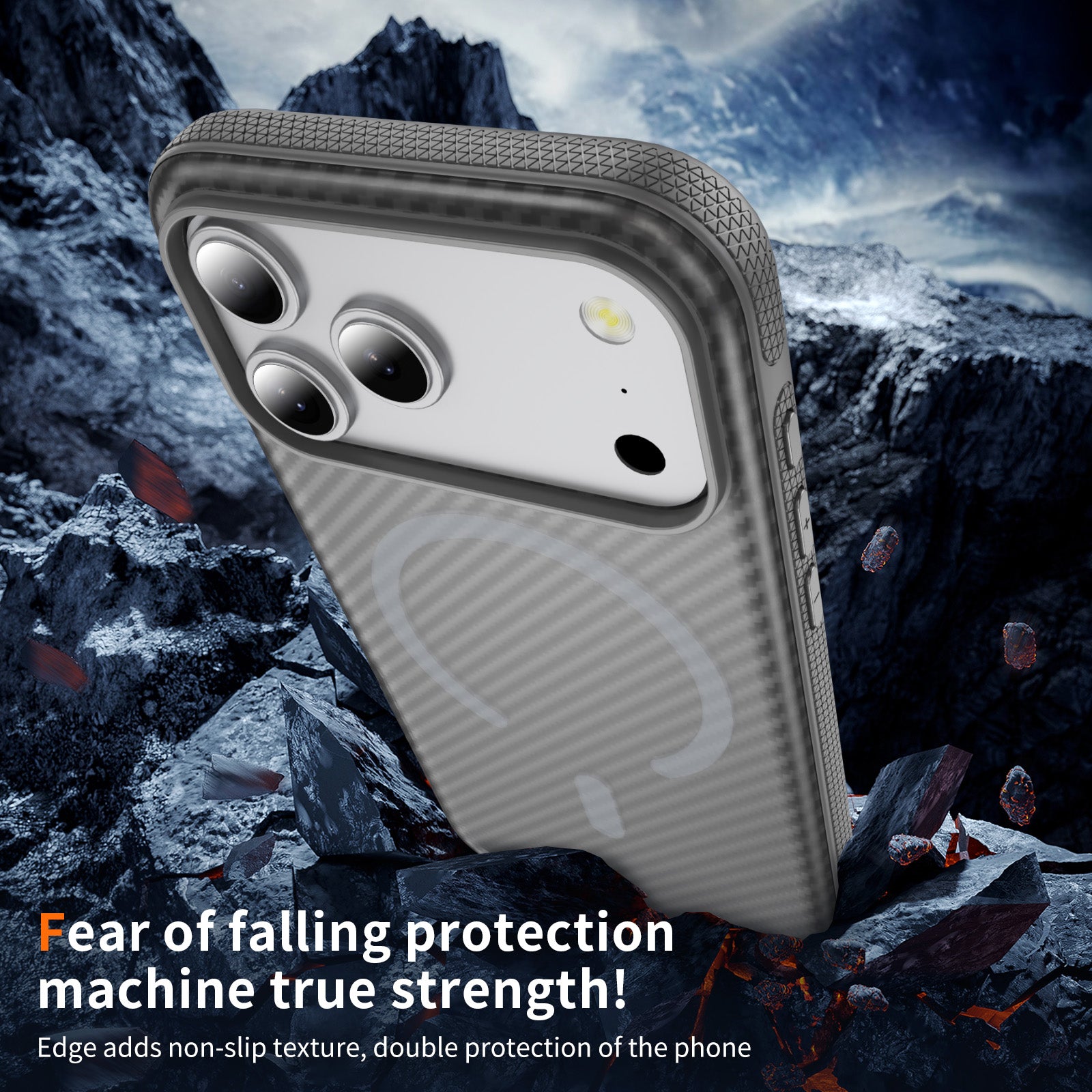 Light Gray Magnetic Hard Shell Carbon Fiber Case for iPhone 17 Pro Max