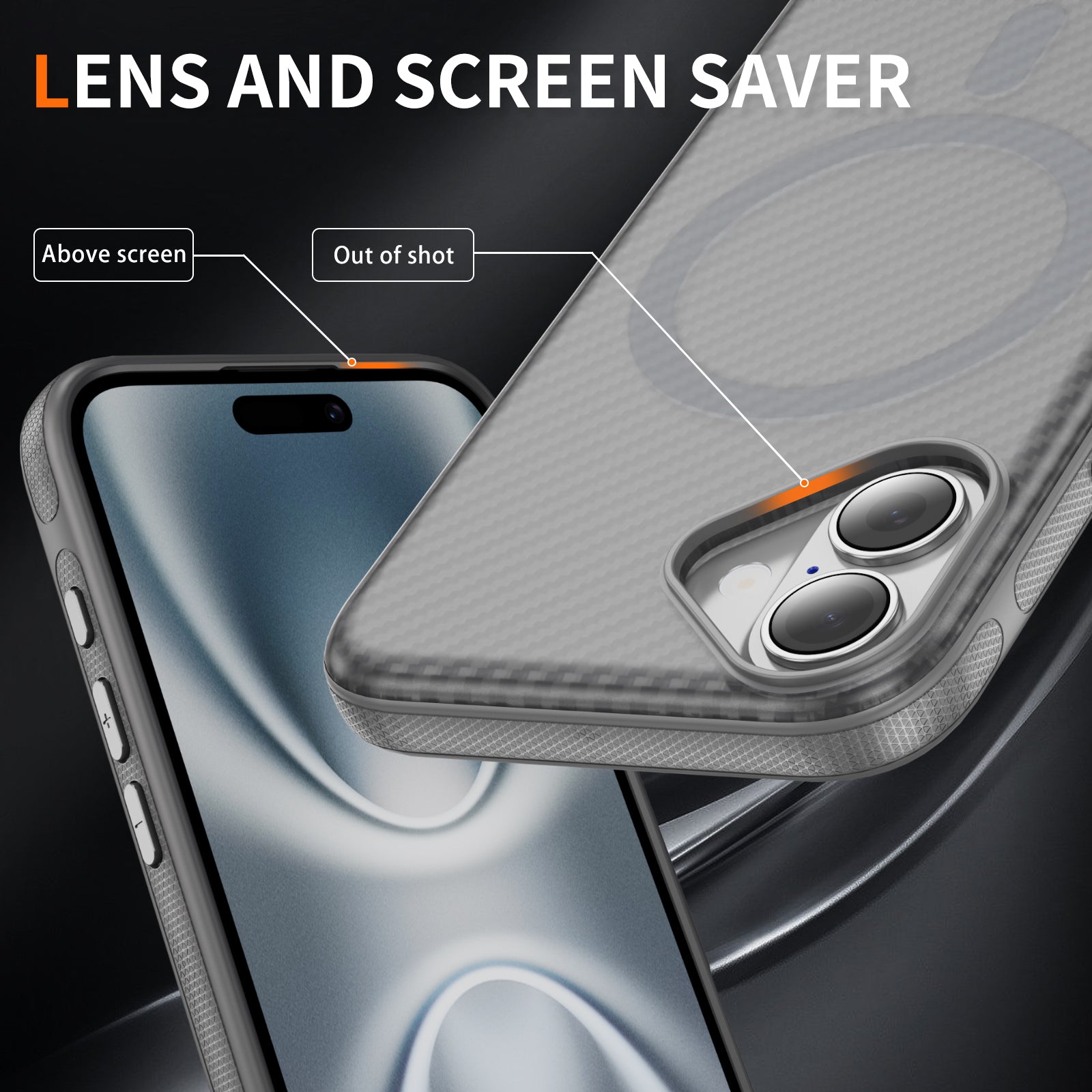 Light Gray + Gray Magnetic Hard Shell Carbon Fiber Case for iPhone 17 6.1