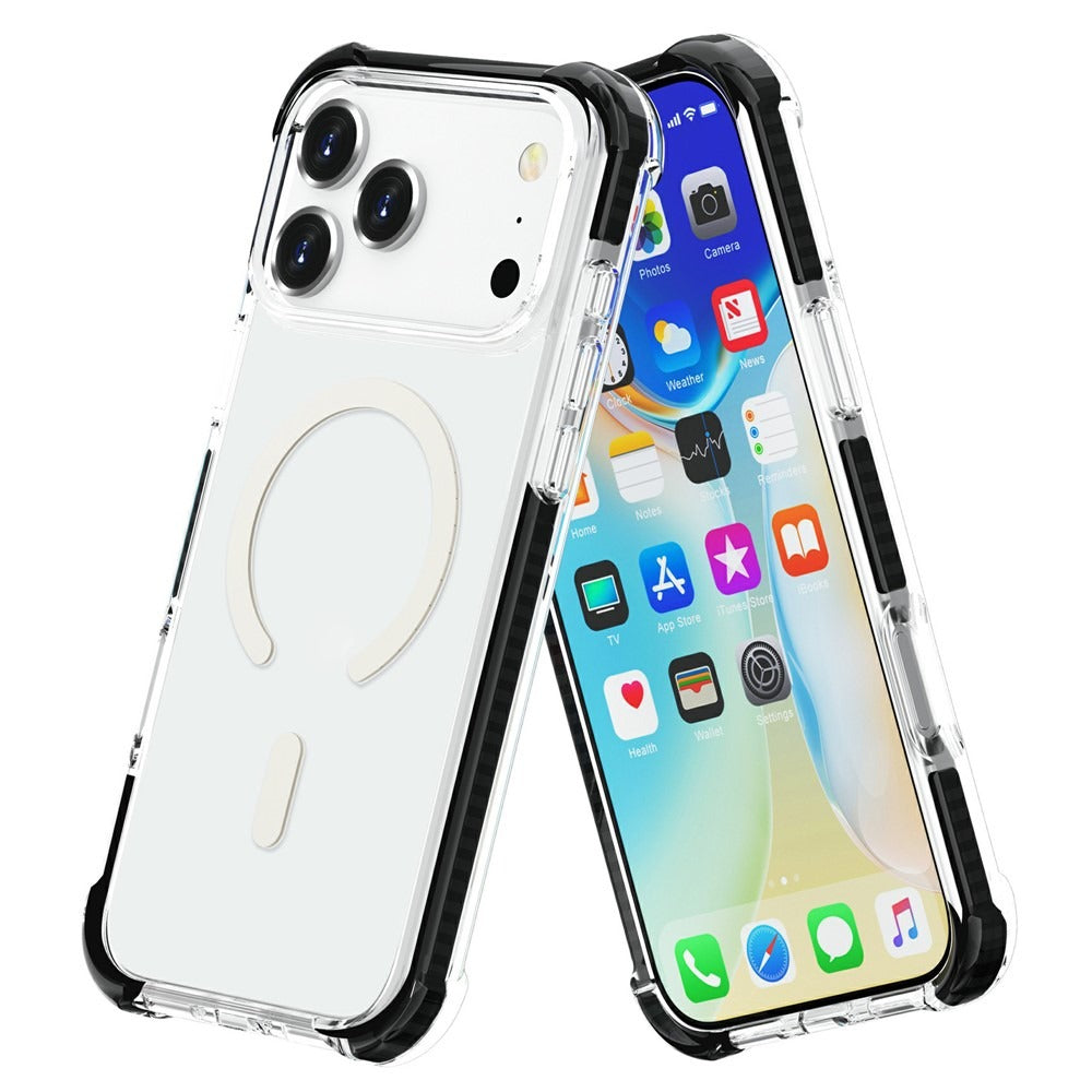 Black Magnetic Compatible TPU Bumper Ultra Clear Back Shockproof for iPhone 17 Pro