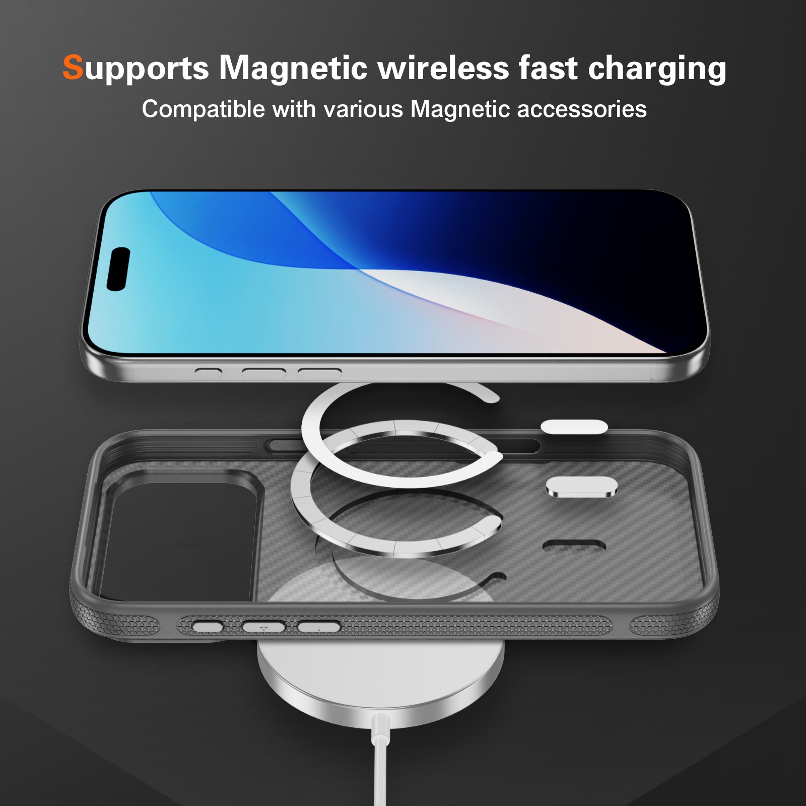 Light Gray + Gray Magnetic Hard Shell Carbon Fiber Case for iPhone 17 Pro