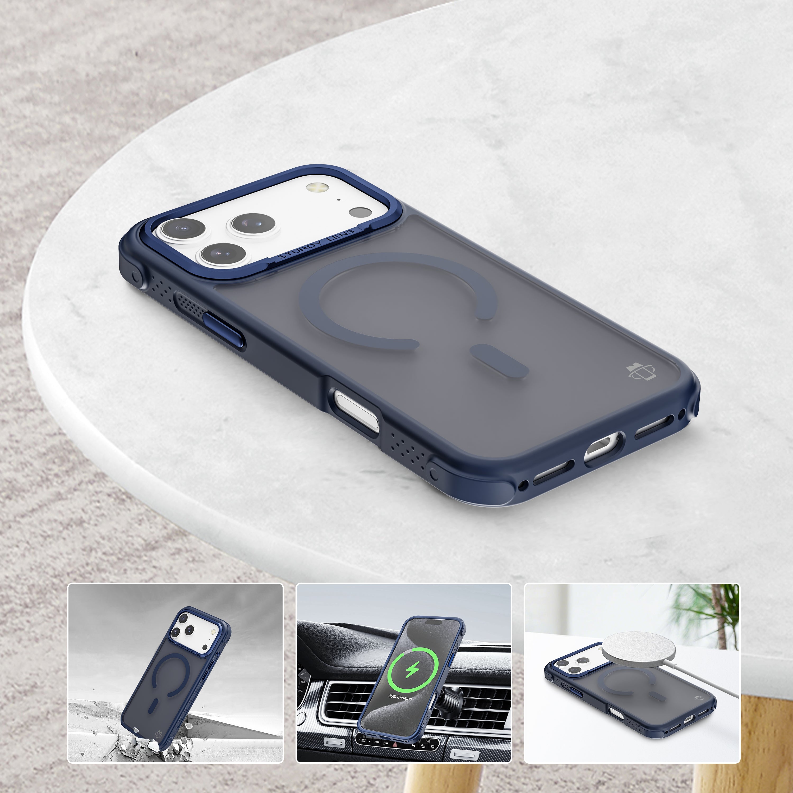Navy Blue Smoked Bumper with Magnetic Compatibility for iPhone 17 Pro with package