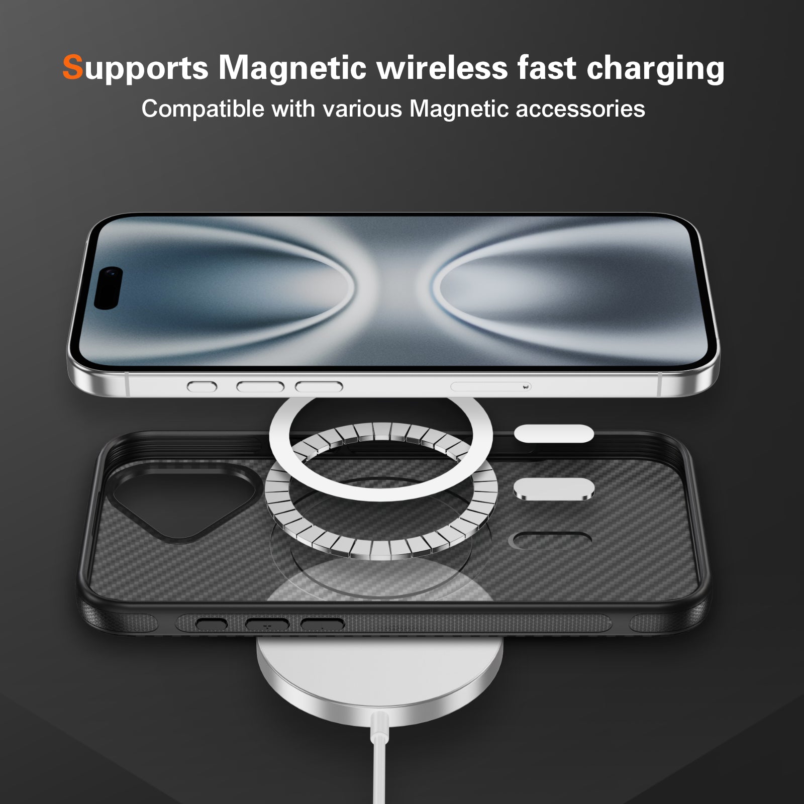 Light Gray + Black Magnetic Hard Shell Carbon Fiber Case for iPhone 17 6.1