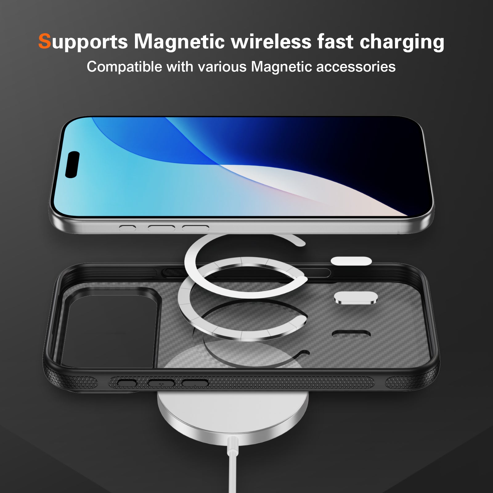 Light Gray + Black Magnetic Hard Shell Carbon Fiber Case for iPhone 17 Pro