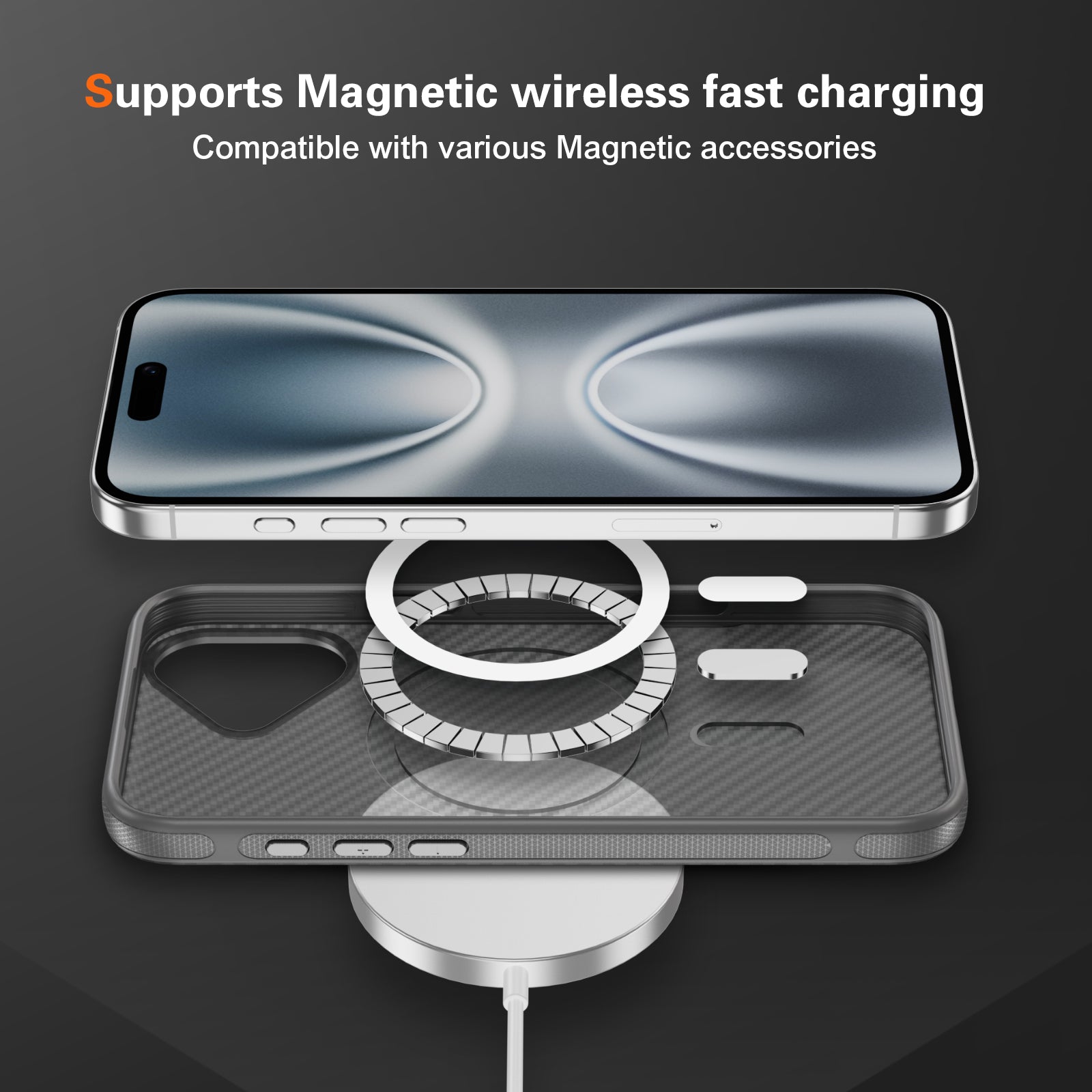 Light Gray + Gray Magnetic Hard Shell Carbon Fiber Case for iPhone 17 6.1