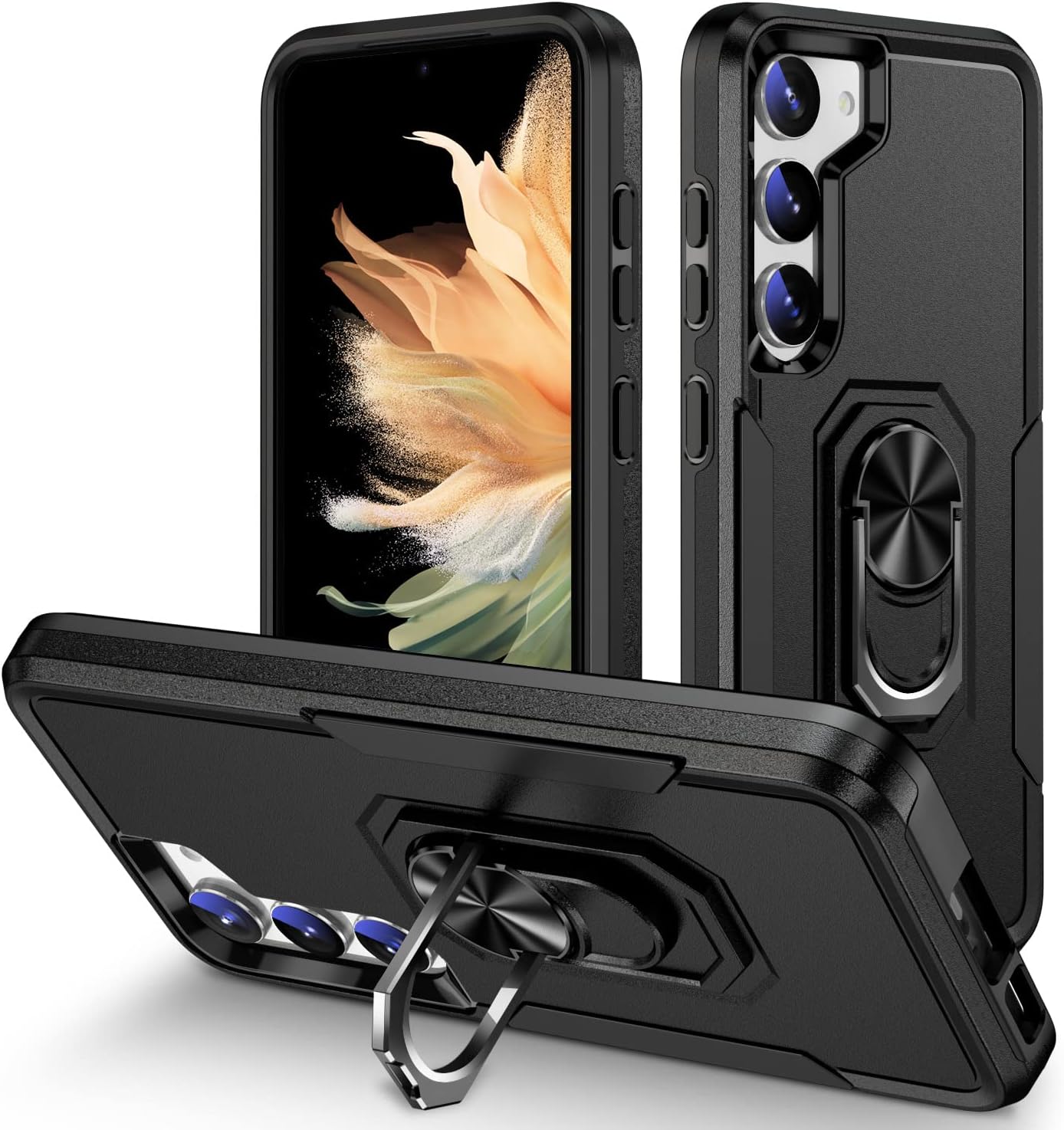 Black Triple Heavy Duty with Ring Kickstand for Galaxy A25 5G