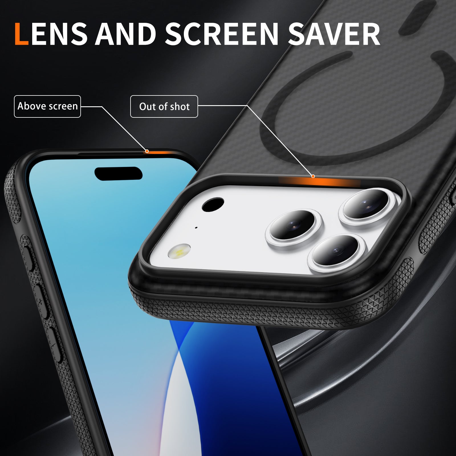 Light Gray + Black Magnetic Hard Shell Carbon Fiber Case for iPhone 17 Pro