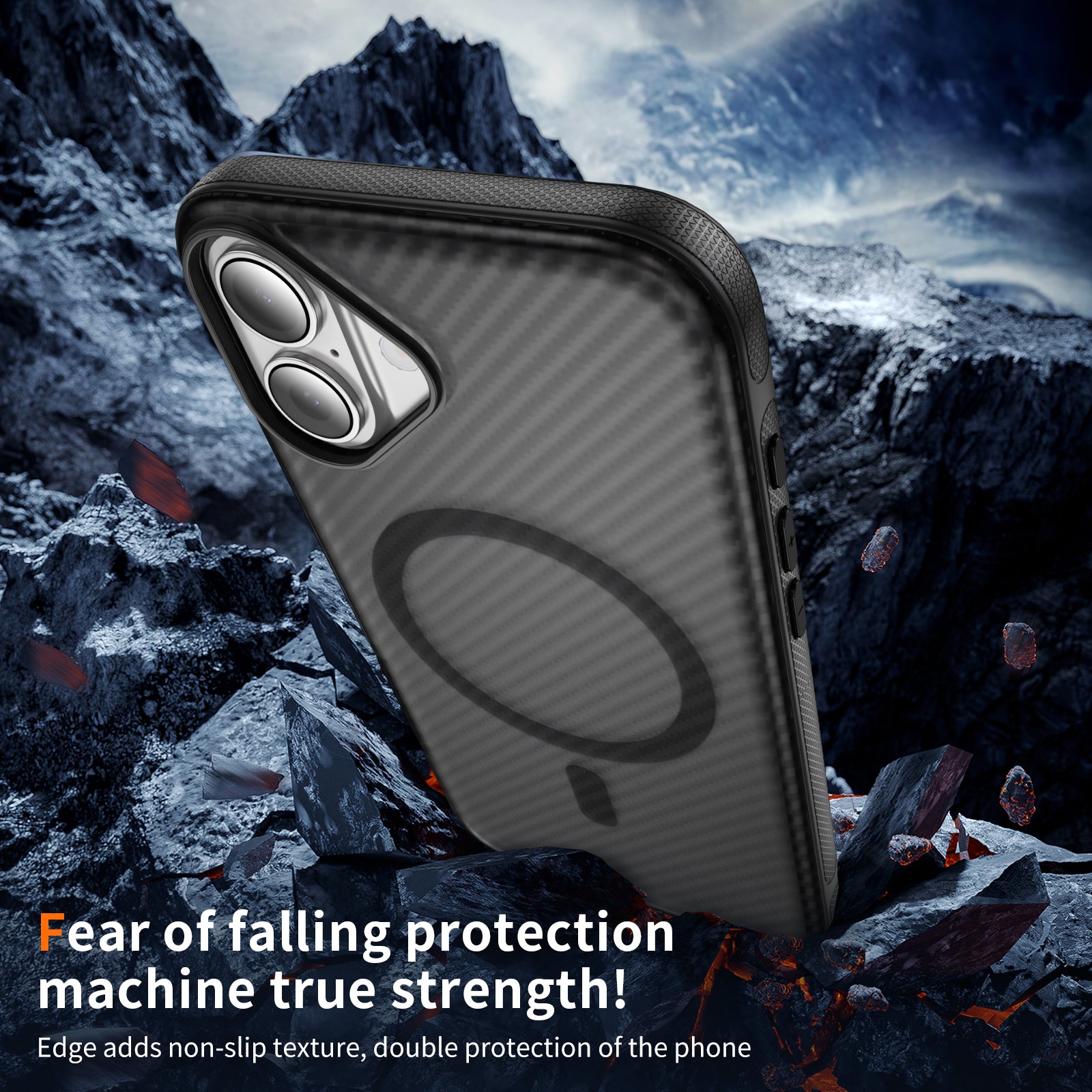 Light Gray + Black Magnetic Hard Shell Carbon Fiber Case for iPhone 17 6.1