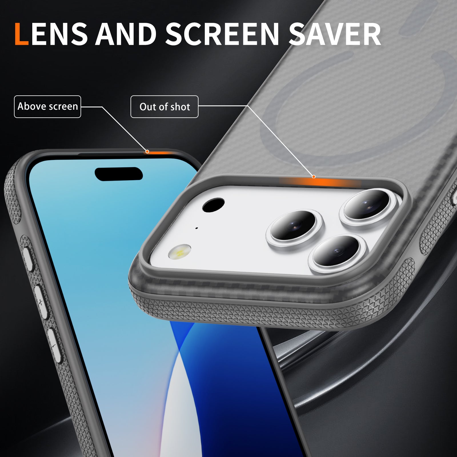 Light Gray + Gray Magnetic Hard Shell Carbon Fiber Case for iPhone 17 Pro
