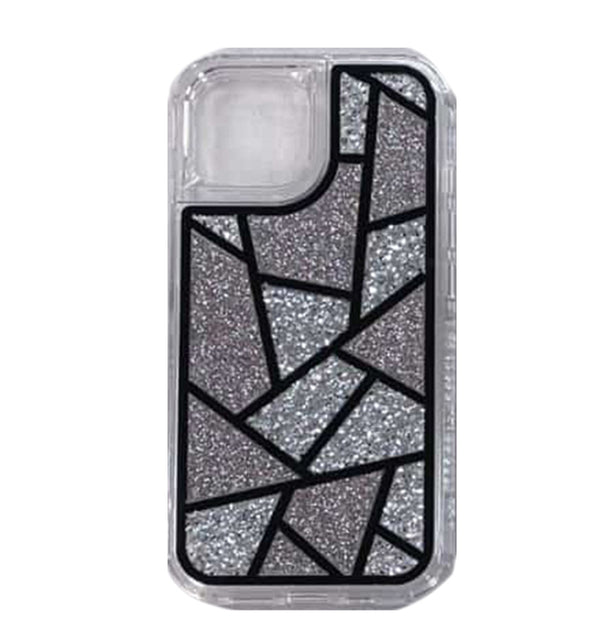 Black and Silver Geometric Glitter Case for iPhone 15 Pro Max