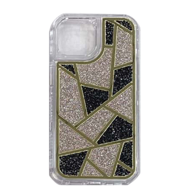 Black and Gold Geometric Glitter Case for iPhone 15 Pro