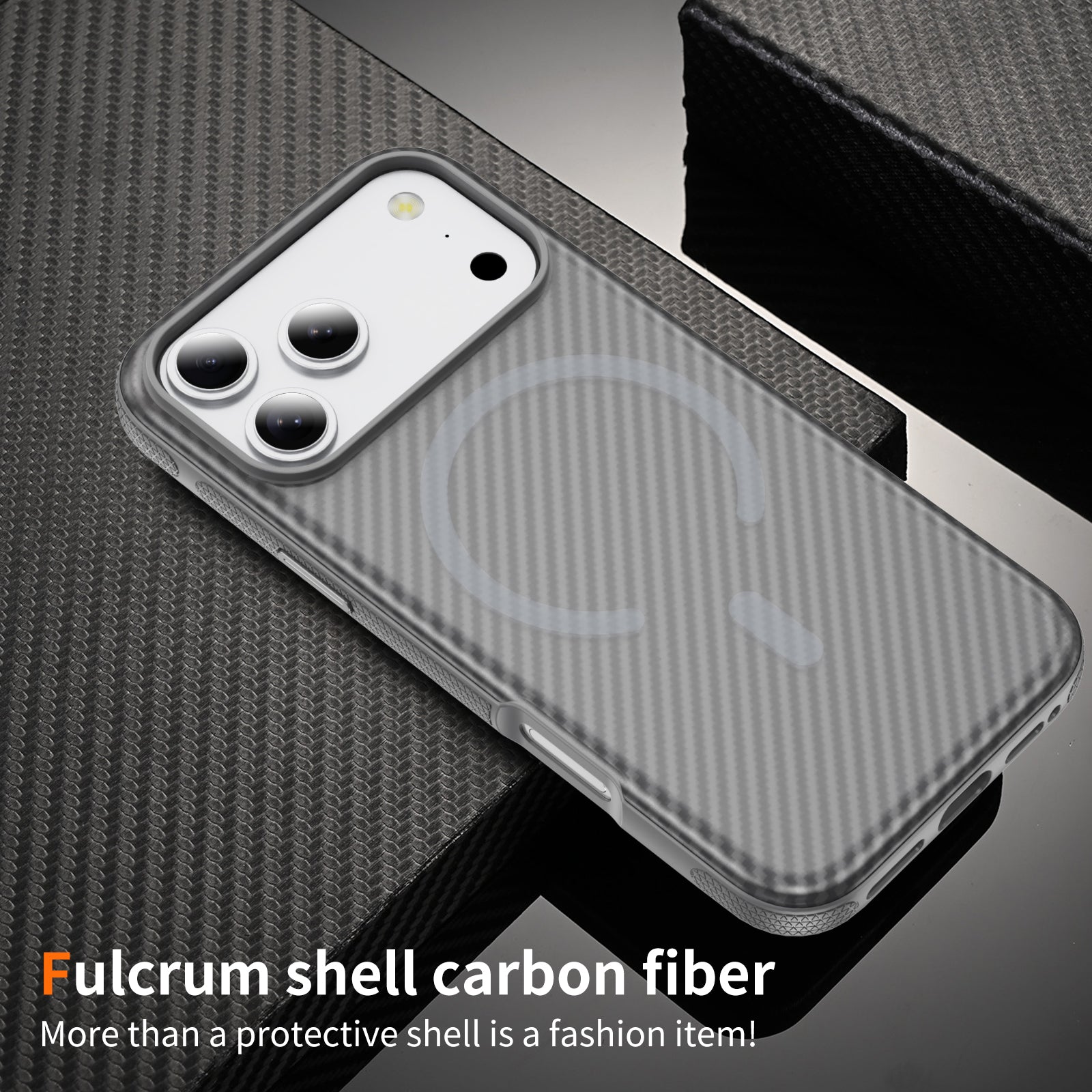 Light Gray + Gray Magnetic Hard Shell Carbon Fiber Case for iPhone 17 Pro