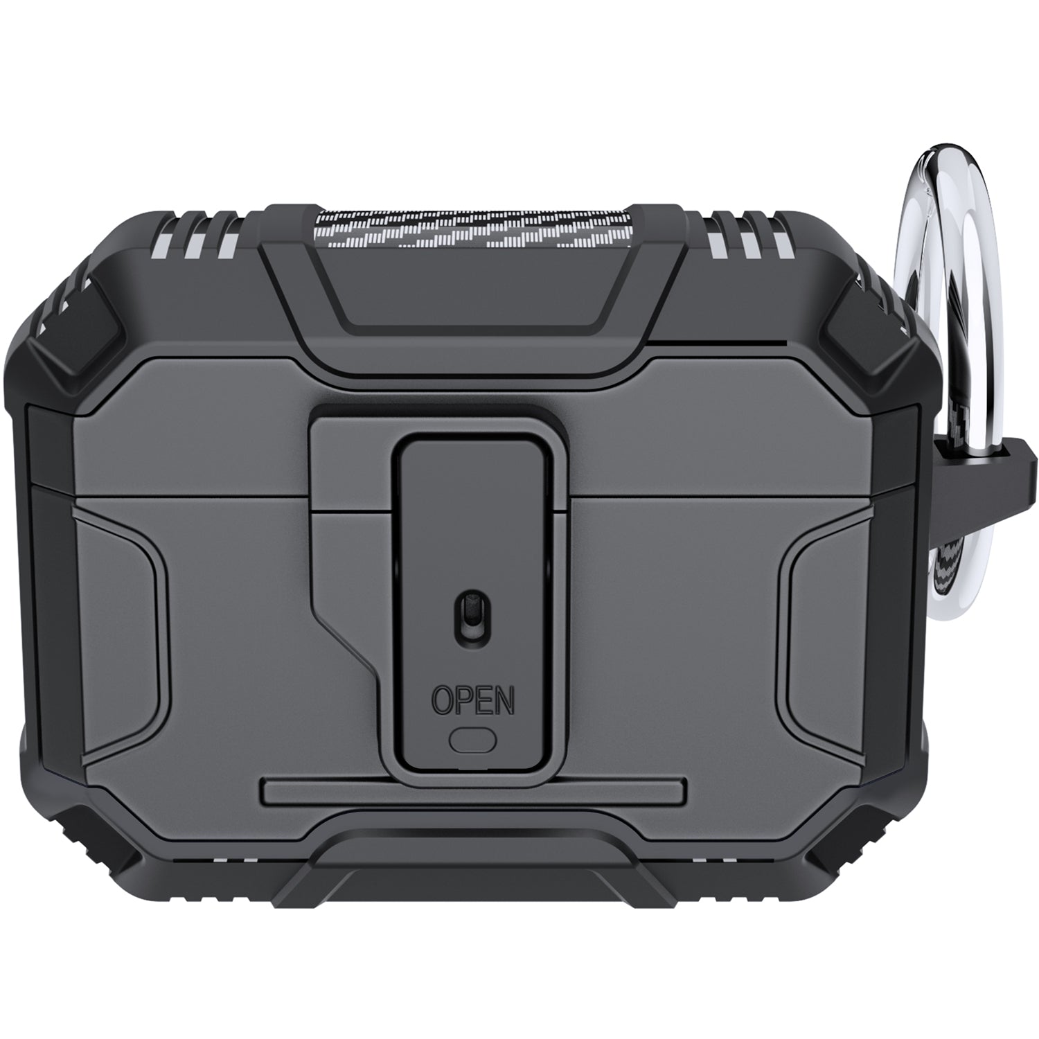 For AirPods Pro 3 Rugged ShockProof Hybrid With Open Button Metal Hook Case Cover - Black