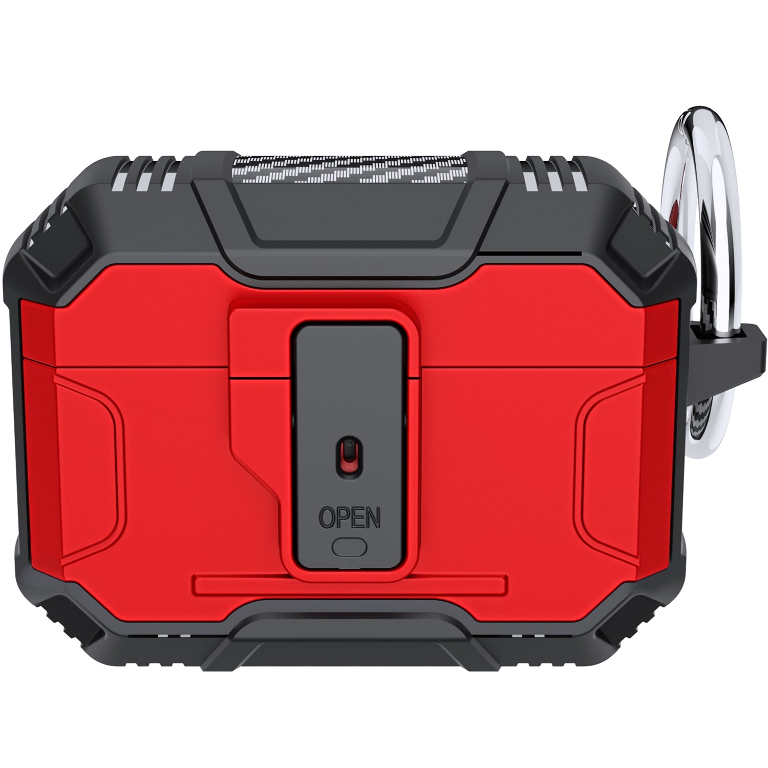For AirPods Pro 3 Rugged ShockProof Hybrid With Open Button Metal Hook Case Cover - Red
