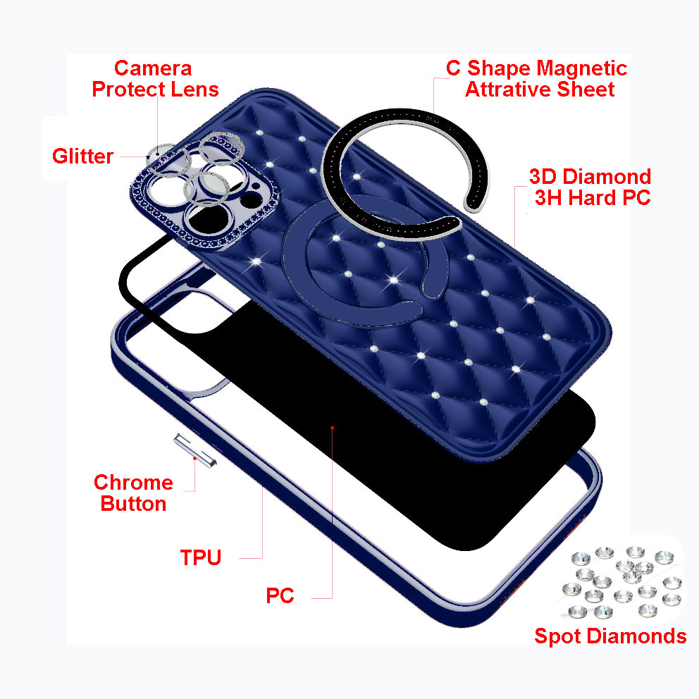 Blue Deluxe Quilted Case for iPhone 15 Pro