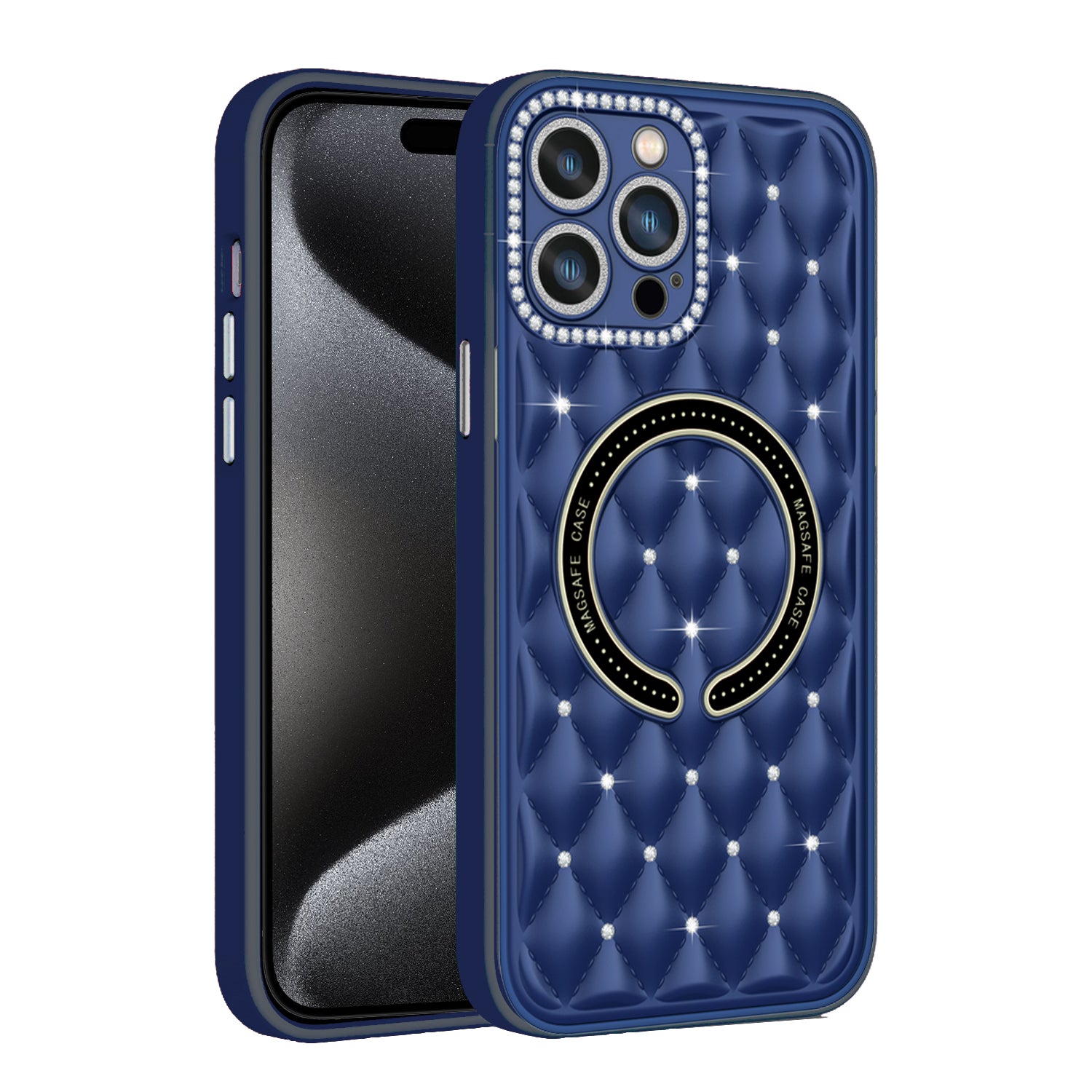 Blue Deluxe Quilted Case for iPhone 15 Pro