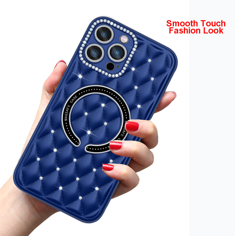 Blue Deluxe Quilted Case for iPhone 15 Pro Max