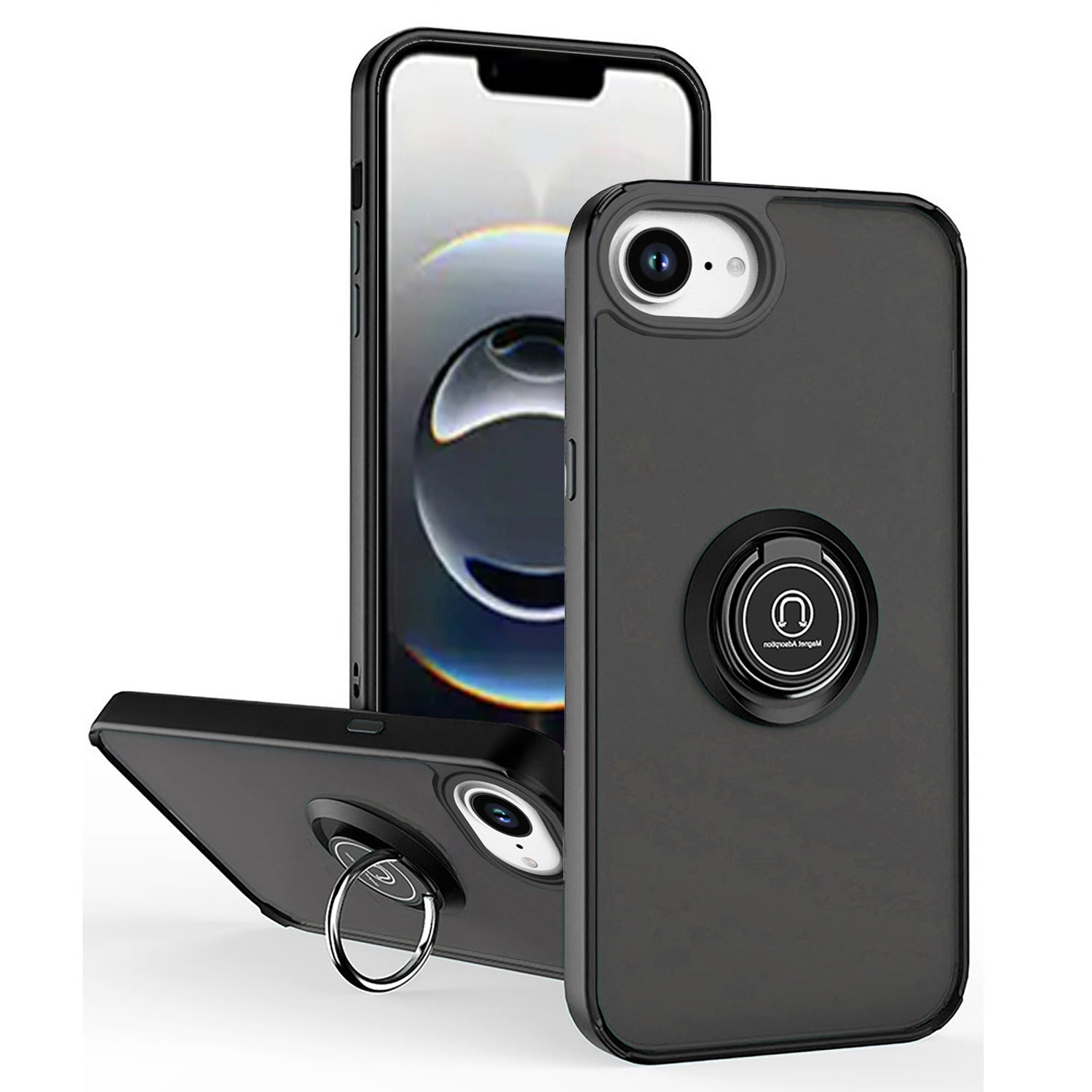 Black TPU Frame Case with Ring for iPhone 16e