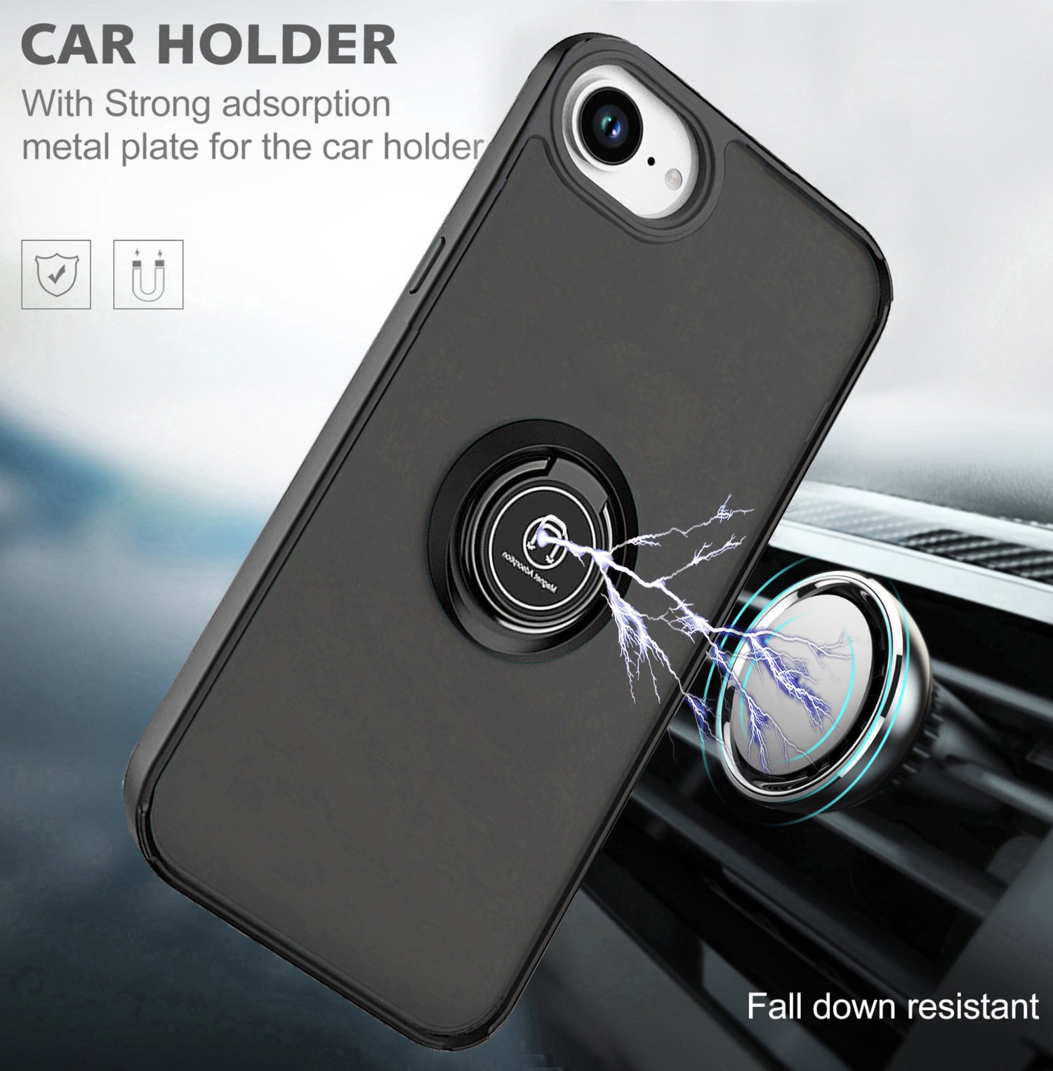 Black TPU Frame Case with Ring for iPhone 16e