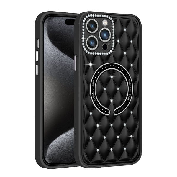 Black Deluxe Quilted Case for iPhone 15 Pro