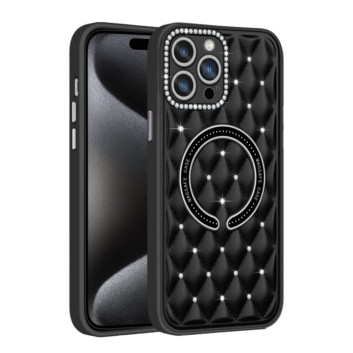 Black Deluxe Quilted Case for iPhone 15 Plus / 14 Plus