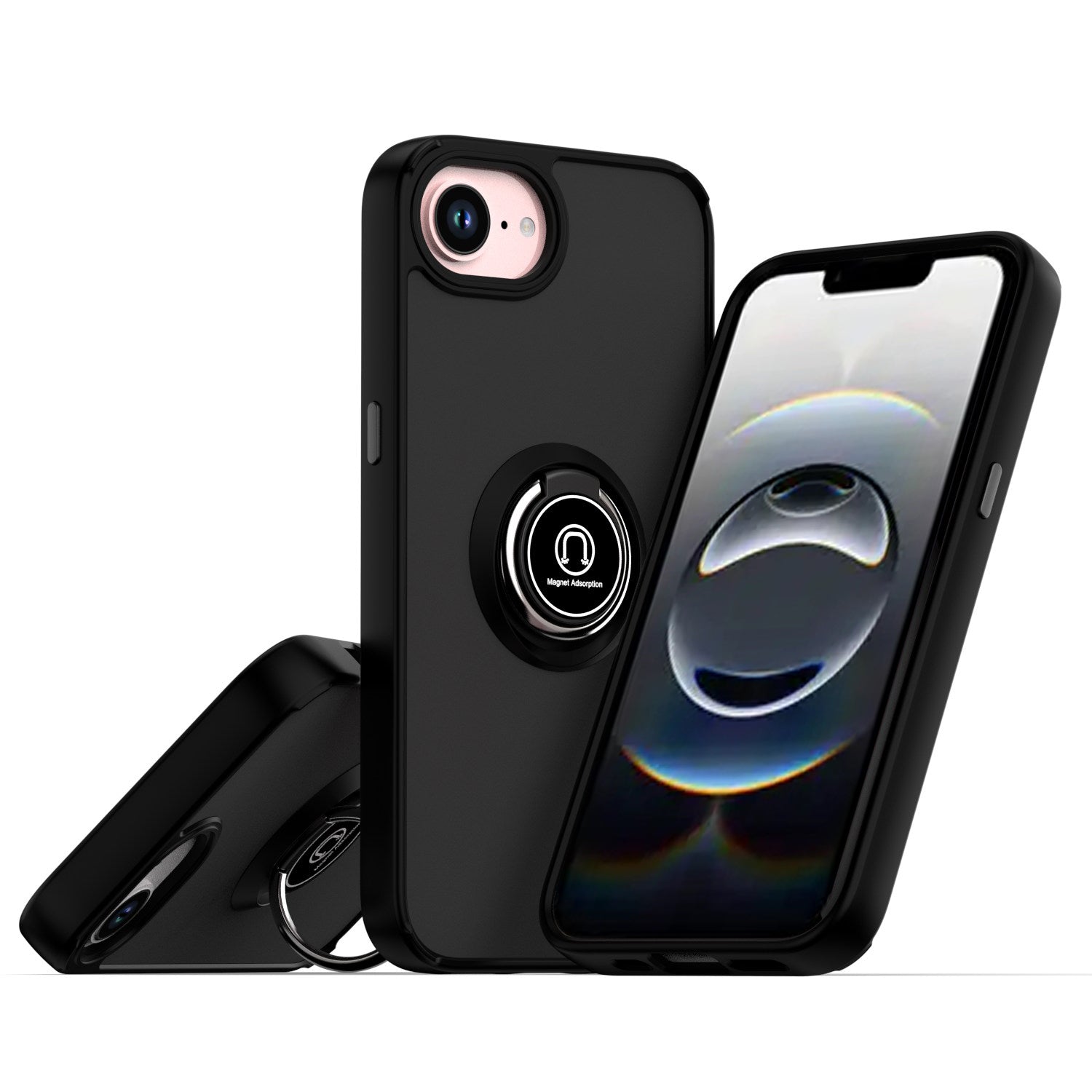 Black TPU Frame Case with Ring for iPhone 16e