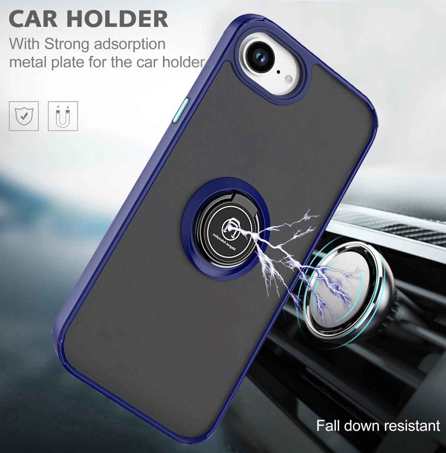 Blue TPU Frame Case with Ring for iPhone 16e