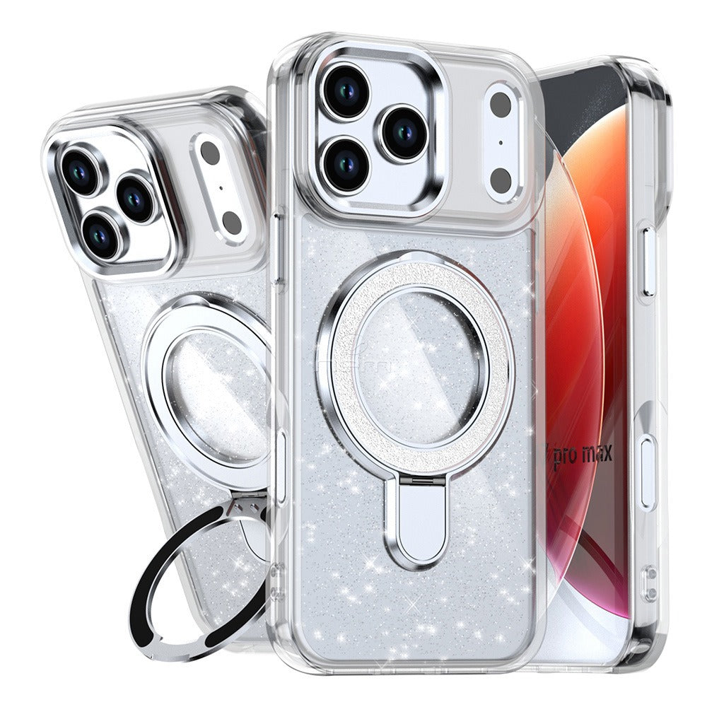 Clear Magnetic Transparent Glitter Kickstand Case for iPhone 17 Pro Max