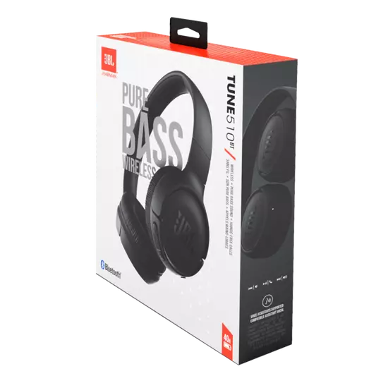 JBL Tune 510Bt Wireless Bluetooth 5.0 On-Ear Headphones - JBL Pure Bass Sound - Black - 40 Hour Battery Life and Speed Charge - Hands-Free Calls - Siri/Google - Black