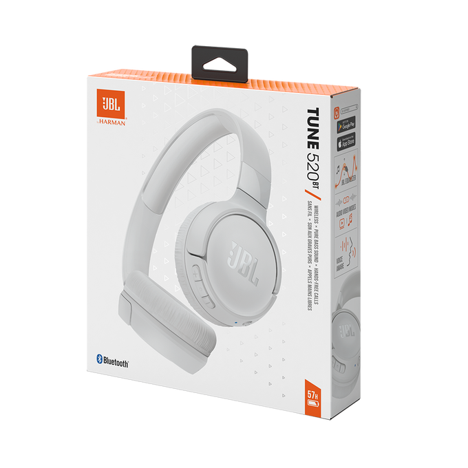 JBL Tune 520BT - Wireless On-Ear Headphones, Up to 57H Battery Life and Speed Charge, Lightweight, Comfortable and Foldable Design, Hands-Free Calls with Voice Aware - White