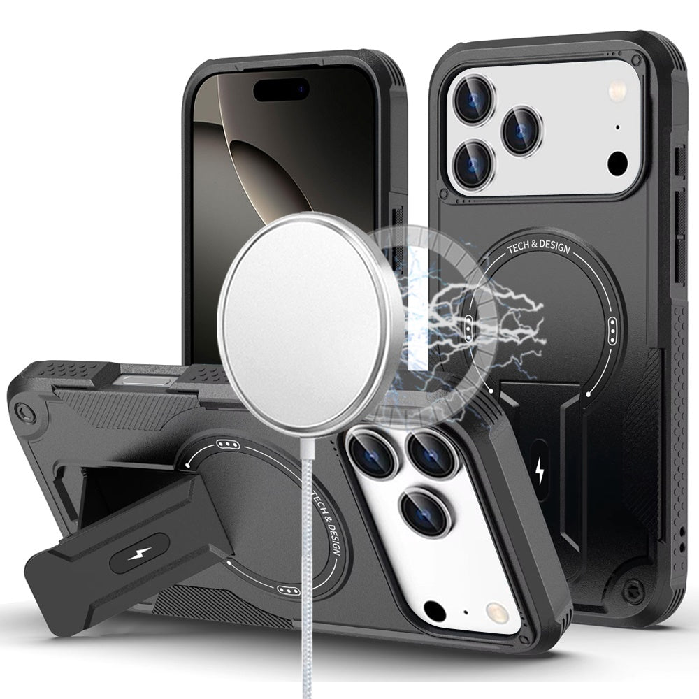 For iPhone 17 Pro Max Sturdy Bracket Kickstand Magnetic Hybrid - Black