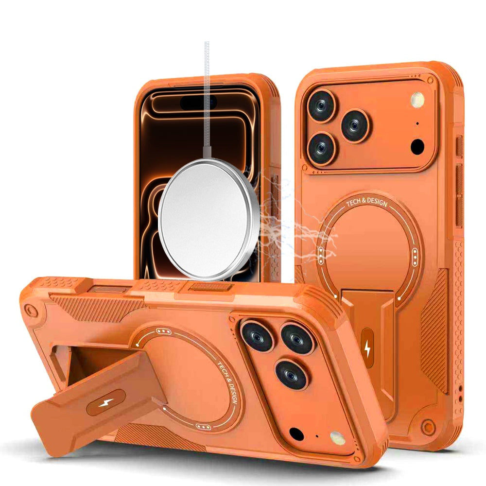 For iPhone 17 Pro Sturdy Bracket Kickstand Magnetic Hybrid - Cosmic Orange
